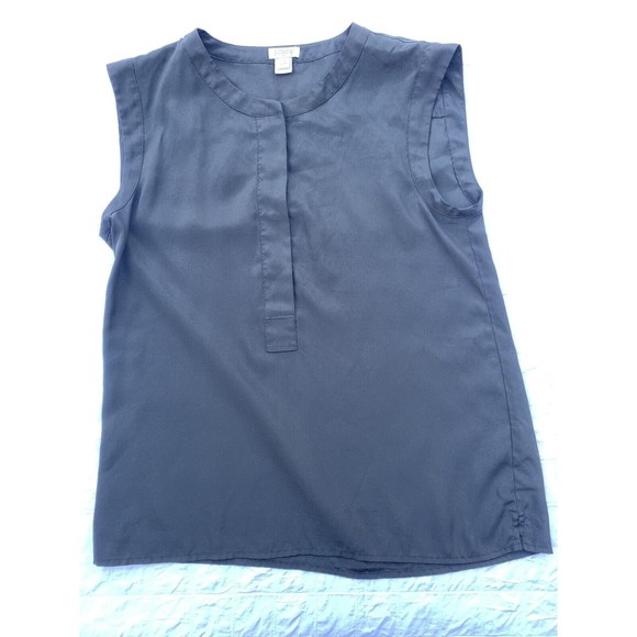 J. Crew Top Womens 4P Petite Black Sleeveless Blouse Casual 1/2 Button up - Picture 1 of 8